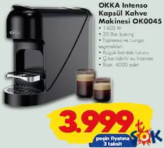 ARZUM OKKA INTENSO KAPSÜL KAHVE MAKİNESİ OK0045 fiyat ve kampanya bilgisi